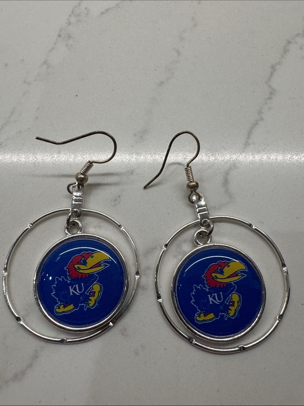Kansas Jayhawks Dangle Hoop Earrings - Blue & Yellow